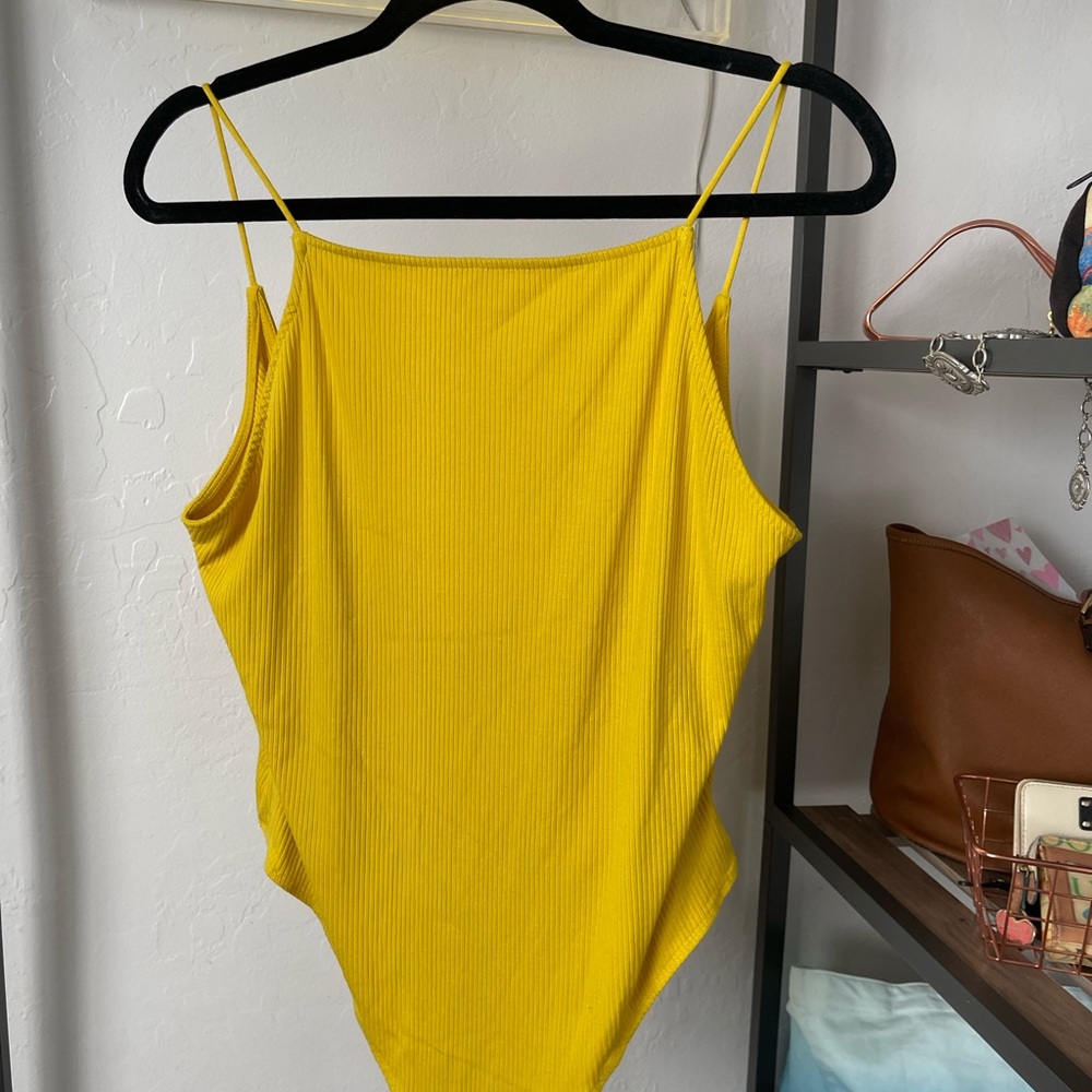 H&M Yellow Ribbed Spaghetti-Strap Bodysuit